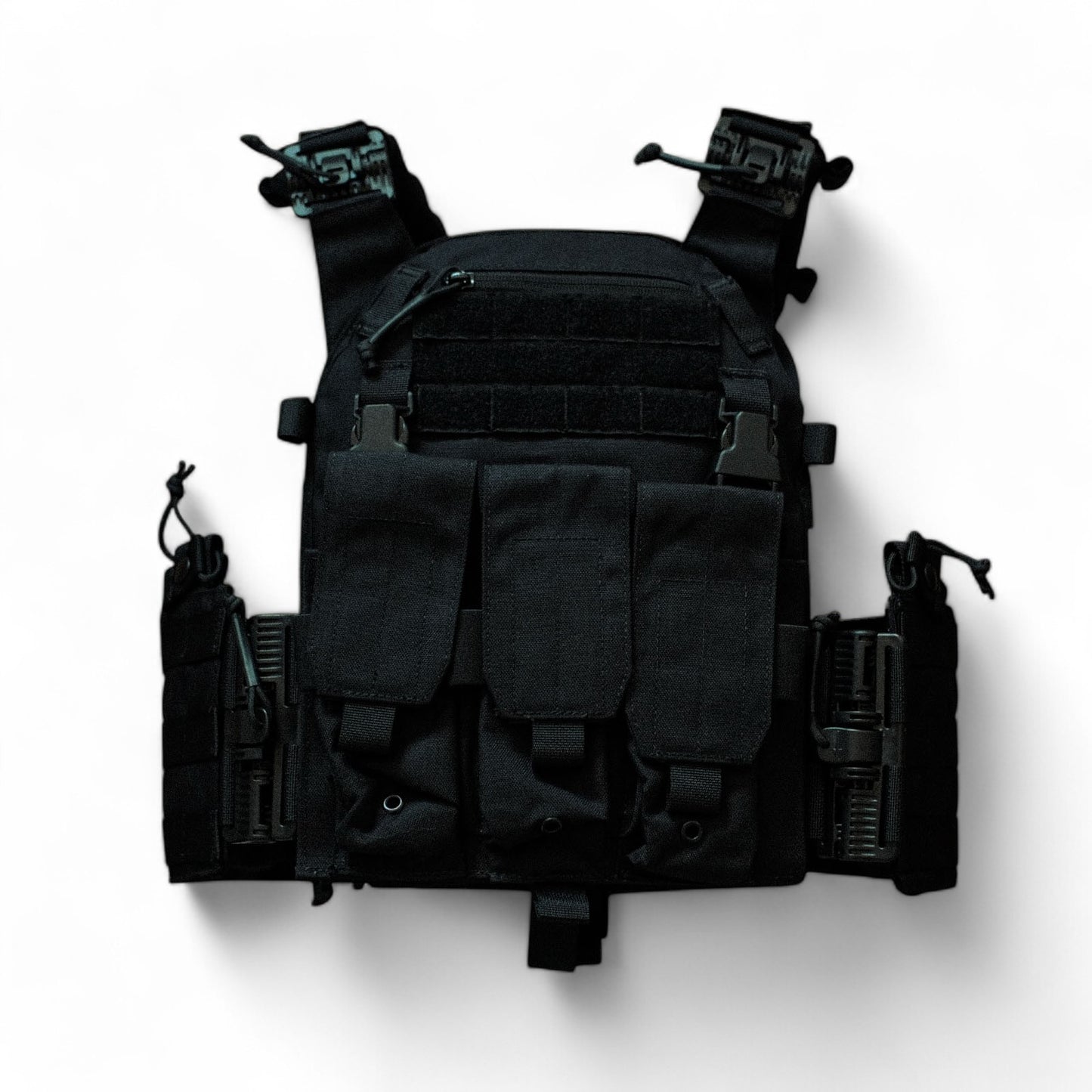 RED OpTec AMPC: Advanced Modular Plate Carrier in black, featuring a front panel with triple mag pouches, MOLLE webbing for modular attachments, quick-release buckles, and side-mounted utility storage.