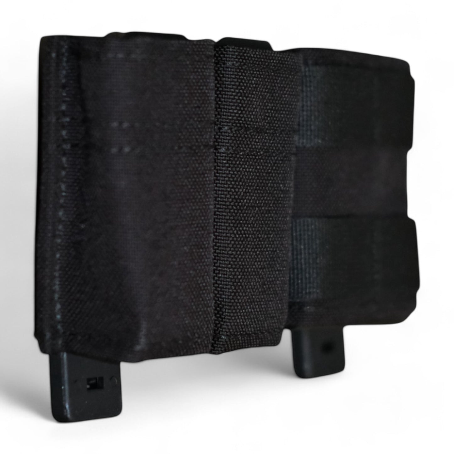 TLLP Triple Mag Pouch in Black. Low-profile pistol magazine pouch combo 2 Pistol & 1 AR. Front Angled Perspective.