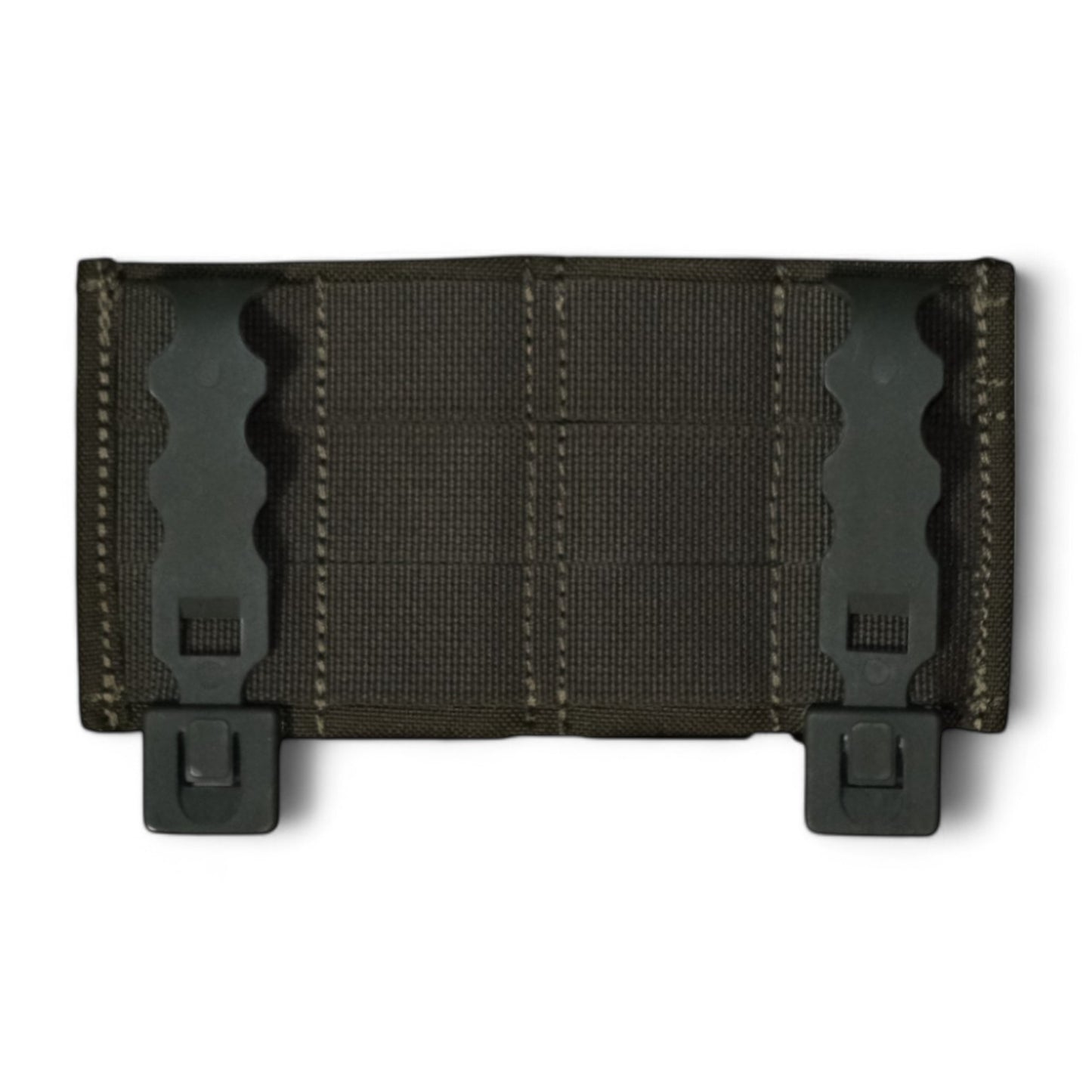 TLLP Triple Mag Pouch in Ranger Green. Low-profile pistol magazine pouch combo 2 Pistol & 1 AR. Back Perspective showcasing the polymer MOLLE Weavers