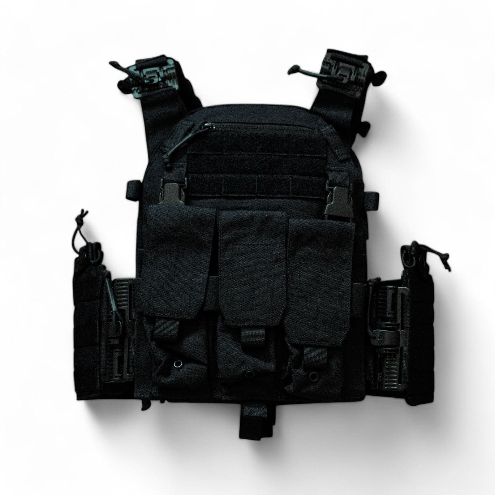 RED OpTec AMPC: Advanced Modular Plate Carrier in black, featuring a front panel with triple mag pouches, MOLLE webbing for modular attachments, quick-release buckles, and side-mounted utility storage.