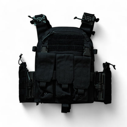 RED OpTec AMPC: Advanced Modular Plate Carrier in black, featuring a front panel with triple mag pouches, MOLLE webbing for modular attachments, quick-release buckles, and side-mounted utility storage.