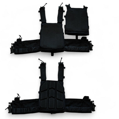 RED OpTec AMPC: Advanced Modular Plate Carrier shown in disassembled configuration, highlighting the cummerbund system, modular and customizable design, and interchangeable padding options, including Advanced Slotted Foam Pads and Low Profile Mesh for enhanced comfort and adaptability.