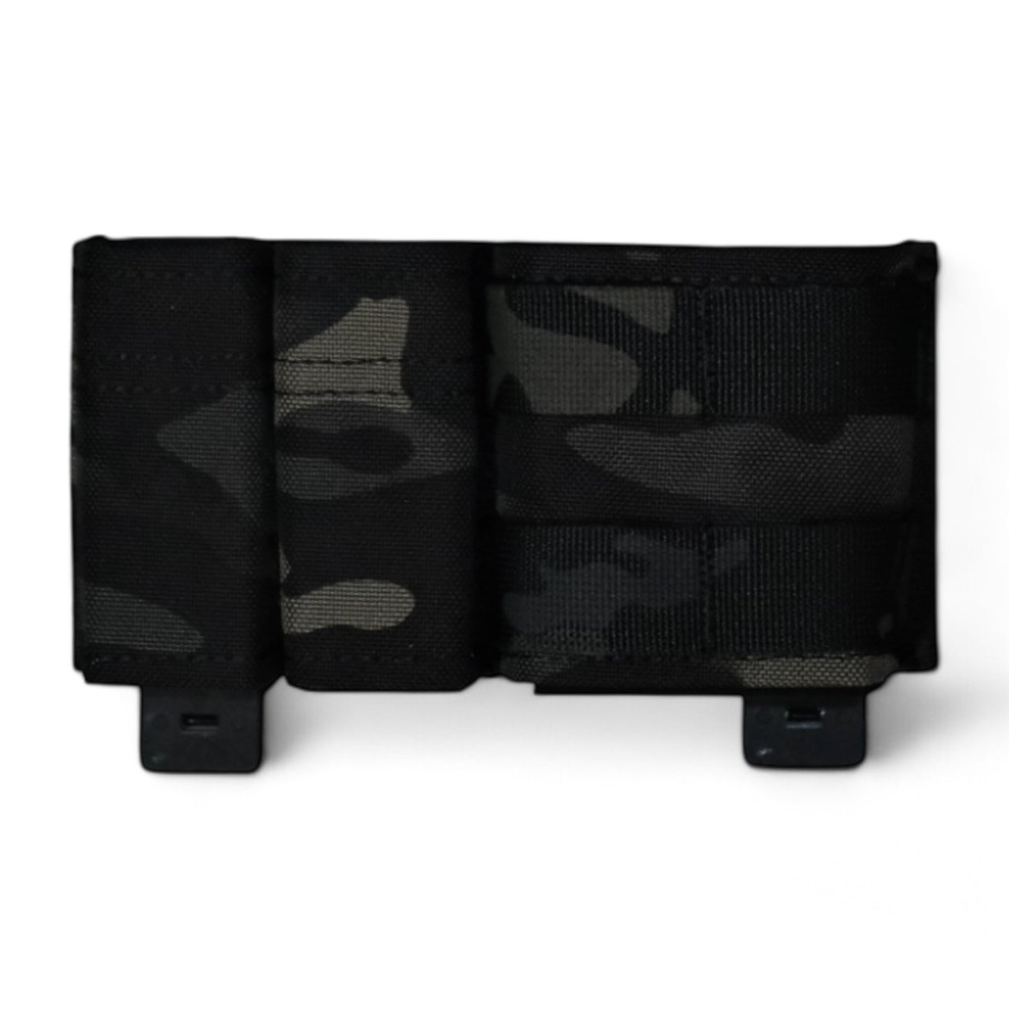 TLLP Triple Mag Pouch in Black Multi Camouflage (Similar to Black Multicam).  Low-profile pistol magazine pouch combo 2 Pistol & 1 AR. 