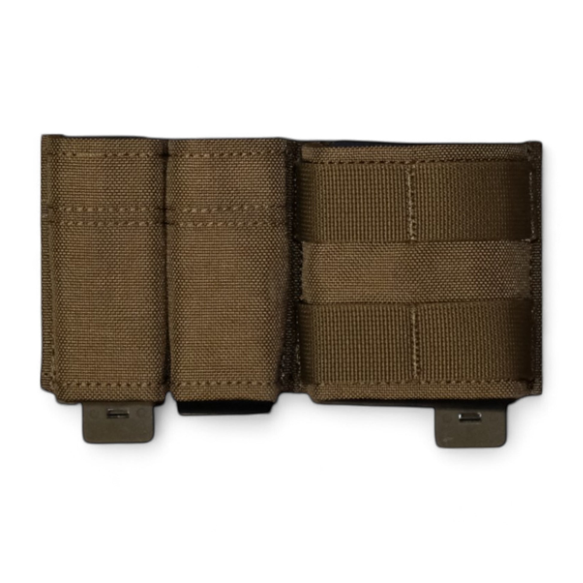 TLLP Triple Mag Pouch in Coyote Brown. Low-profile pistol magazine pouch combo 2 Pistol & 1 AR.