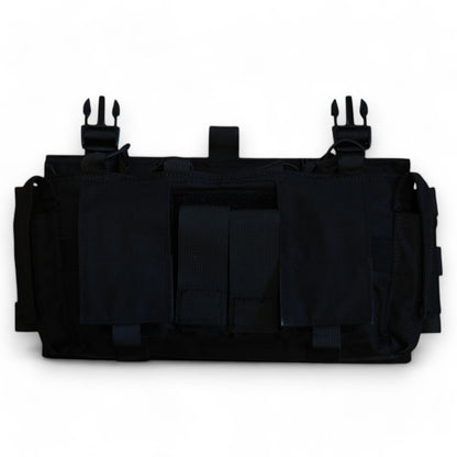 TRIPPS: Tactical Rig Interceptor Placard Panel System in Tactical Black, showcasing multiple pouches and attachment points designed for versatile tactical gear organization.