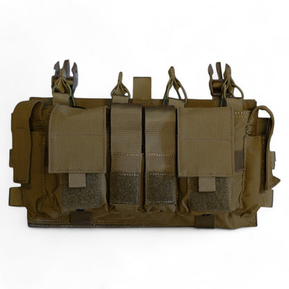 TRIPPS: Tactical Rig Interceptor Placard Panel System in Coyote Brown, showcasing multiple pouches and attachment points designed for versatile tactical gear organization.