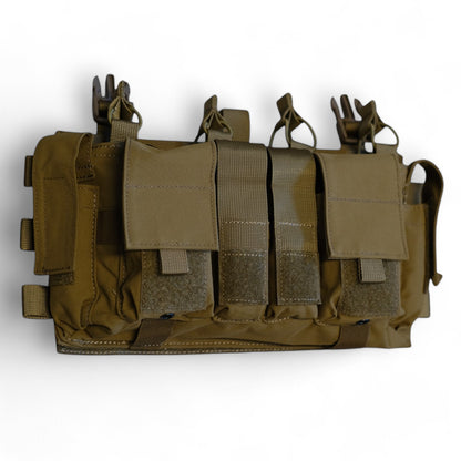 TRIPPS: Tactical Rig Interceptor Placard Panel System in Coyote Brown, showcasing multiple pouches and attachment points designed for versatile tactical gear organization.