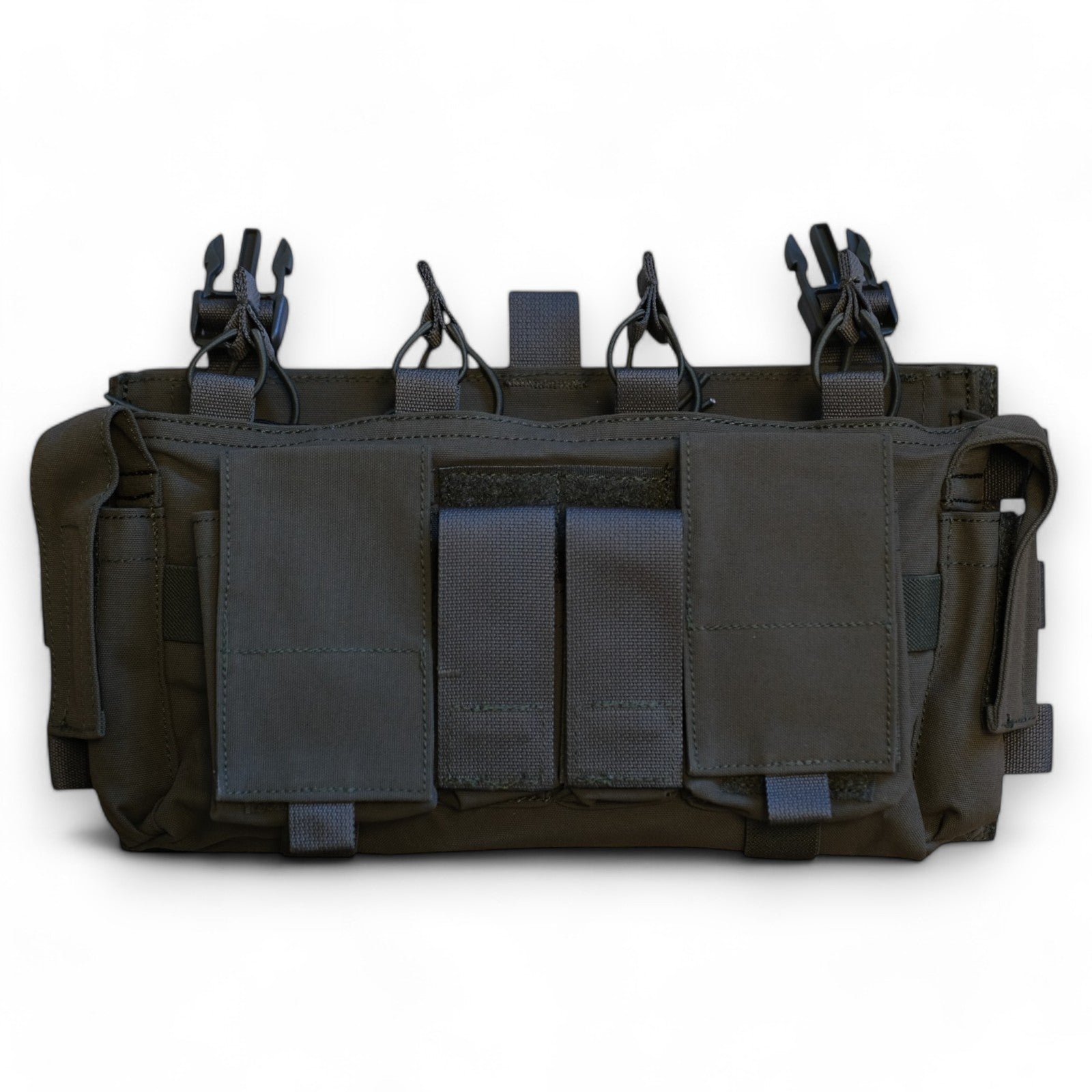 TRIPPS: Tactical Rig Interceptor Placard Panel System in Foliage Green, showcasing multiple pouches and attachment points designed for versatile tactical gear organization.