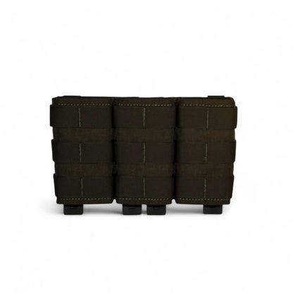 Tacti-Lok Triple Quick Mag Pouch in Ranger Green, designed for secure and rapid access to three AR-15 Styled magazines(e.g., AR-15, AUG, M4), featuring MOLLE webbing for modular attachment and durable construction.