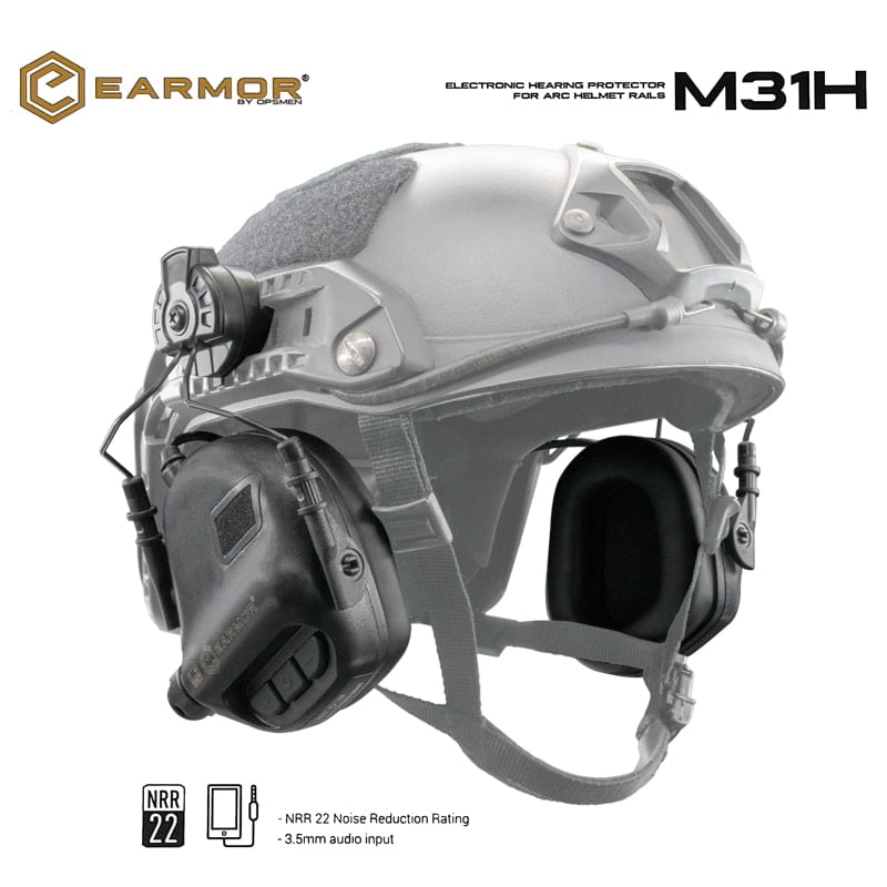 Black Opsmen Earmor M31H Mode 3 Mod 3 Tactical Headset with M11 Adapters for Arc Rails, Compatible with Opscore Fast Helmet.